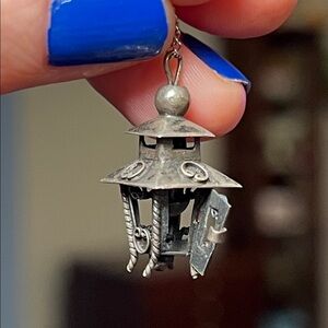 VTG Ornate Sterling Silver Chinese Lantern Pagoda Birdcage Pendant Necklace